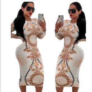 New body con gold and white dress